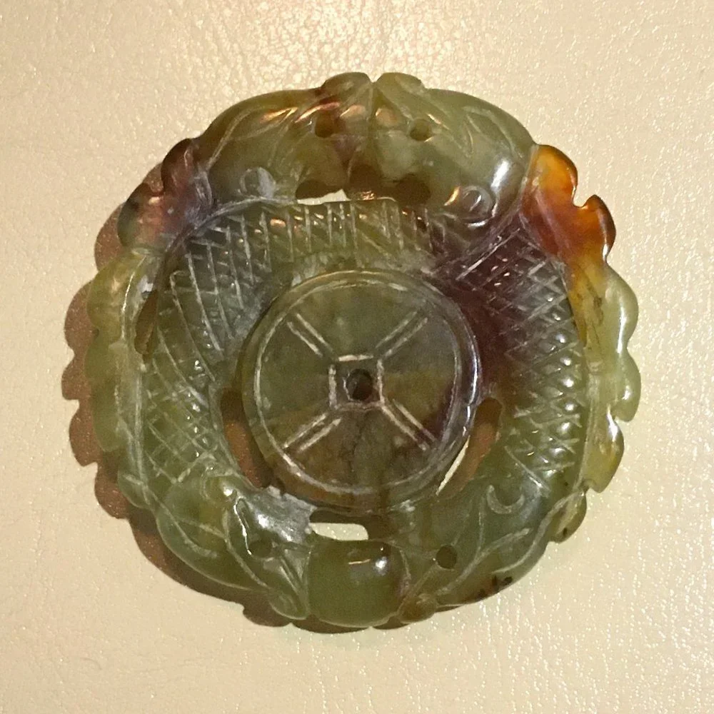 Vintage Chinese Dragon Pendant | Hand Carved Green Soapstone Jade Aesthetic - Picture 3 of 5